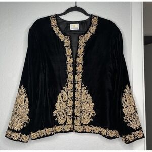 VTG Smithsonian Institution Velvet Velour Jewel Embroidered Jacket Black &‎ Gold
